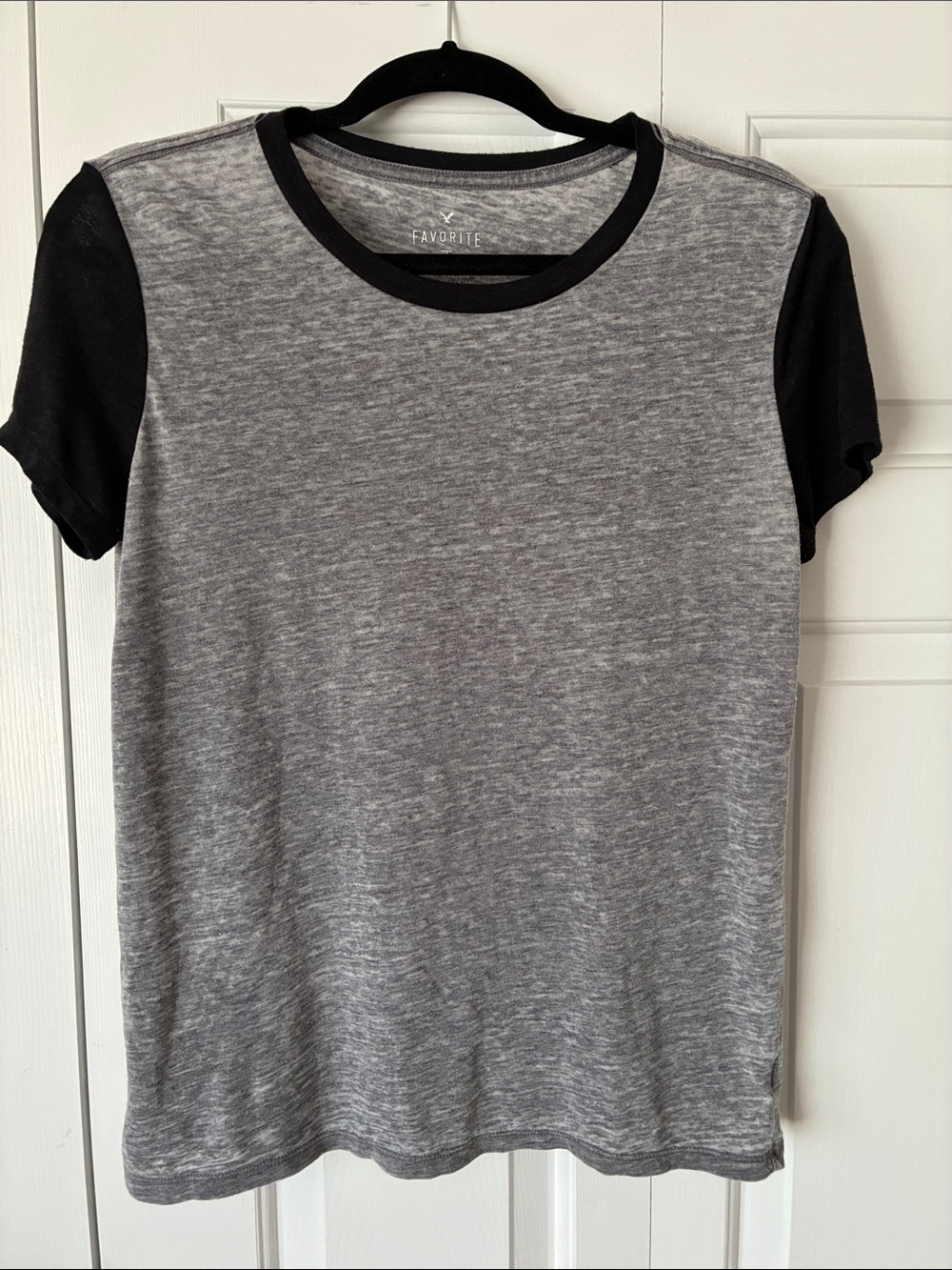 AEO Heather Gray & Black Short-Sleeve Ringer Tee